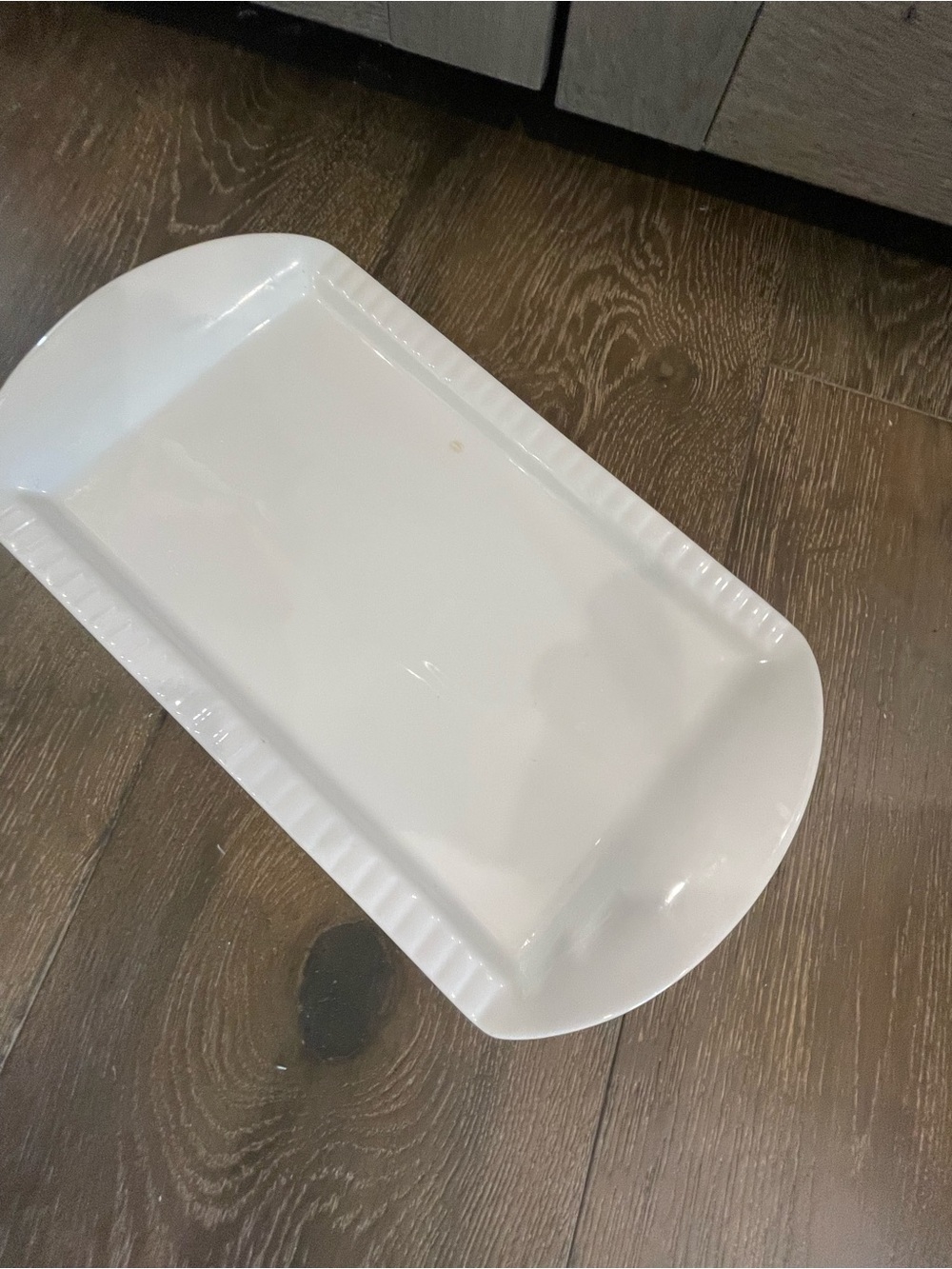 White Rectangular Ceramic Platter with Ridged Rim